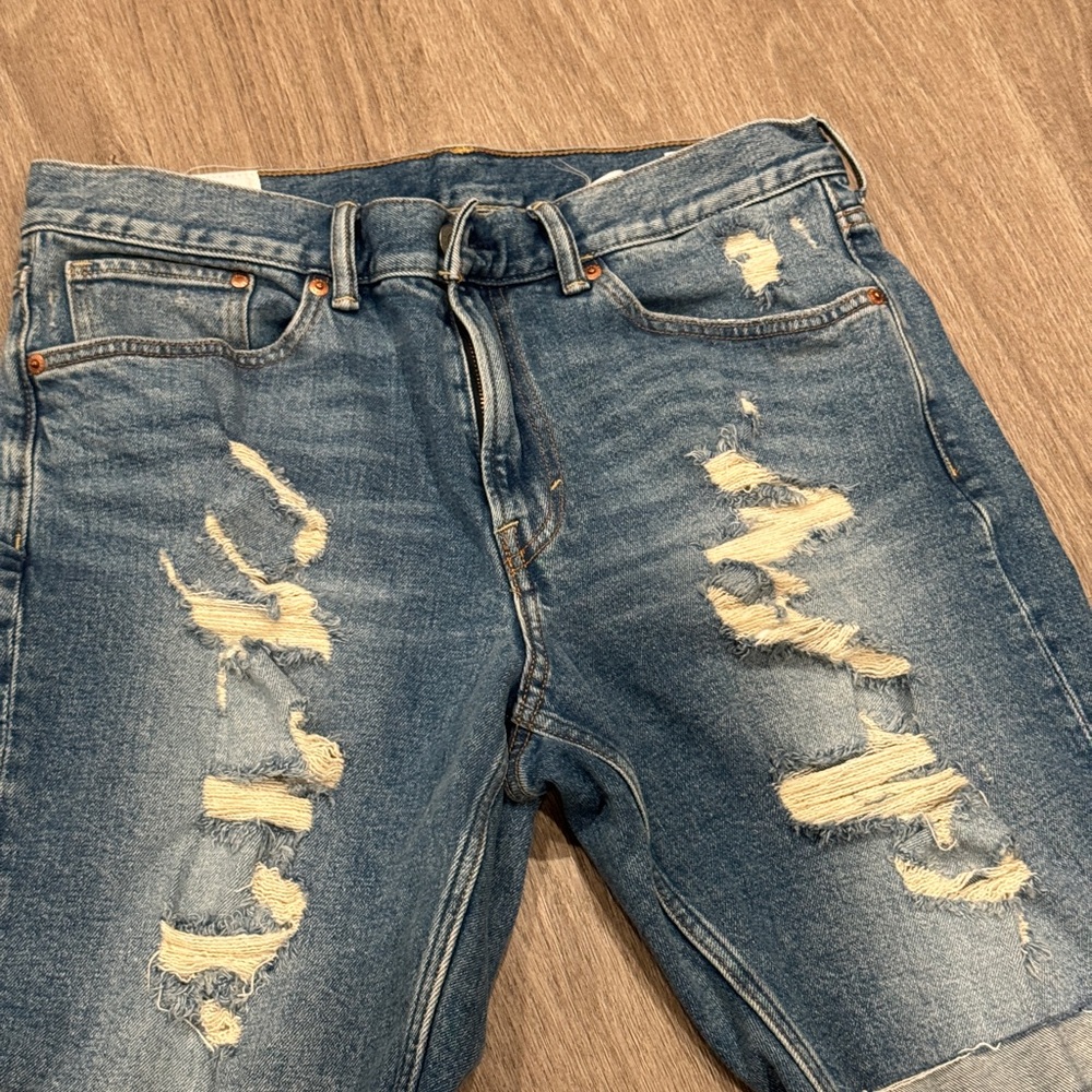 H&M Blue Jean Shorts with Distressed Details